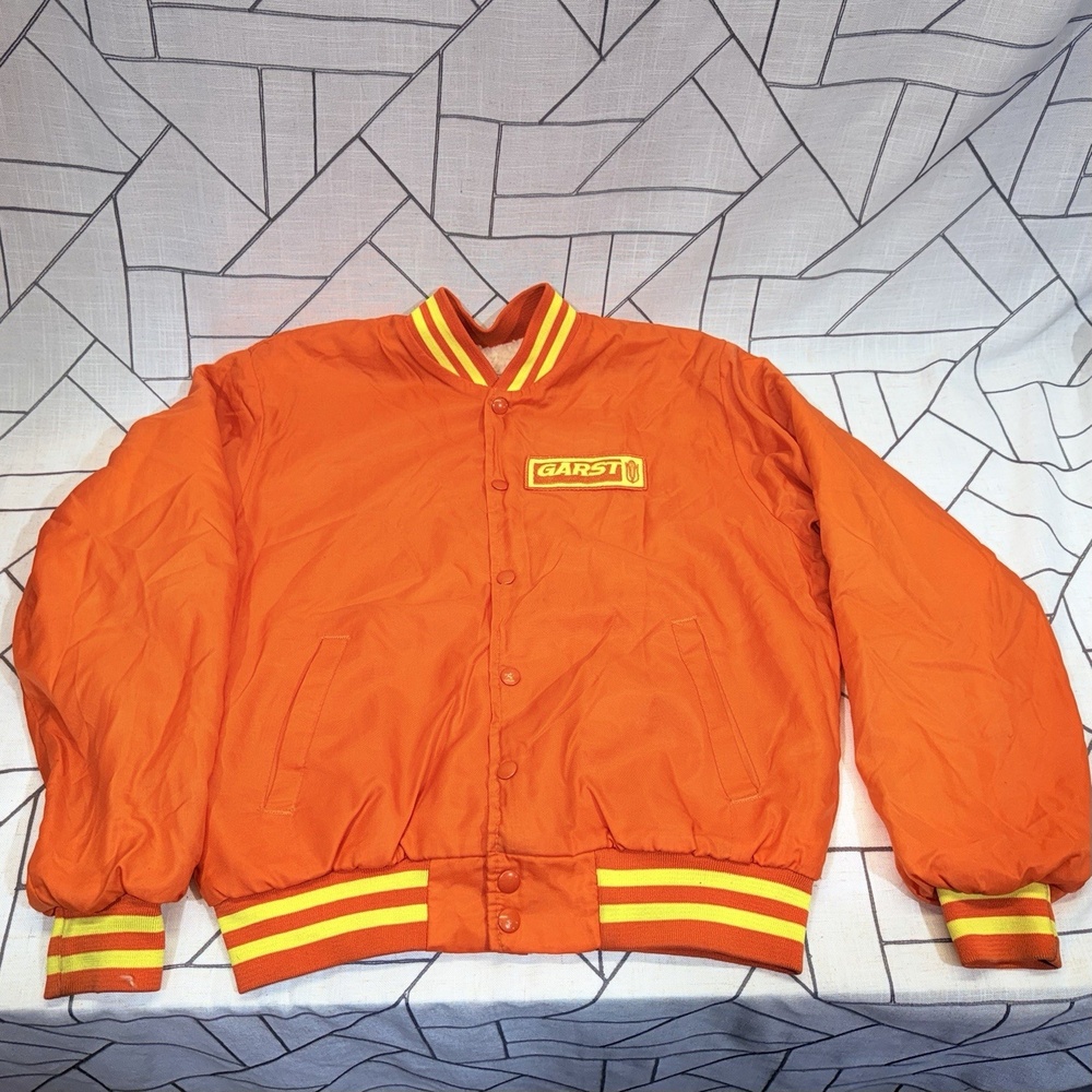 Vintage Garst Seed‎ Orange Sherpa Lined Swingster Snap Jacket Adult Med. Orange - Picture 6 of 12